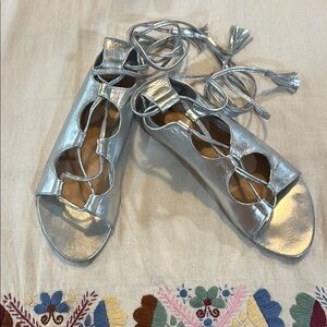 And Andrea Australia Silver Lace up flat sandals